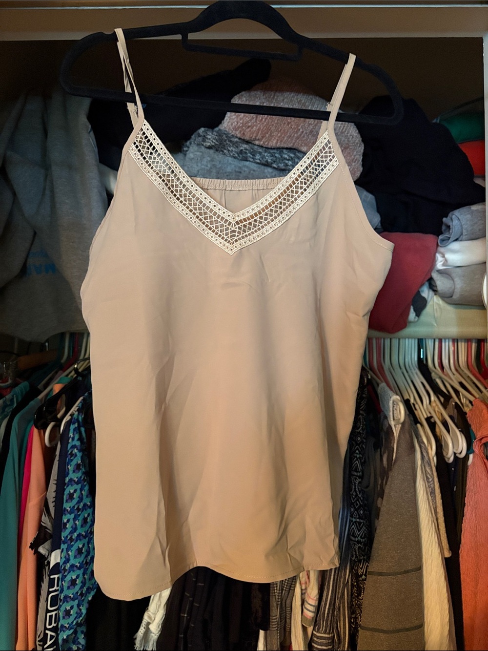 Women’s Cream Crochet-Trim Cami Top